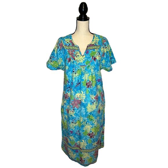 Vintage Loungees House Dress Floral Print Womens Size Medium Multi w/ Pockets - Picture 1 of 5